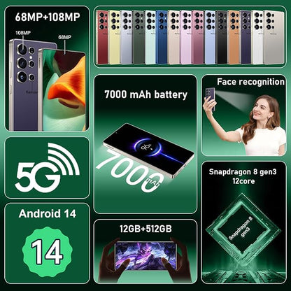 I25 Ultra: 6.99" FHD+ Android 14 Smartphone | 12GB+512GB | 108MP+68MP Camera | 7000mAh Battery | Built-in Stylus Pen | Blazing Fast Performance (Purple)