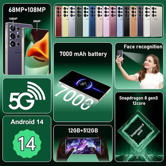 I25 Ultra: 6.99" FHD+ Android 14 Smartphone | 12GB+512GB | 108MP+68MP Camera | 7000mAh Battery | Built-in Stylus Pen | Blazing Fast Performance (Purple)