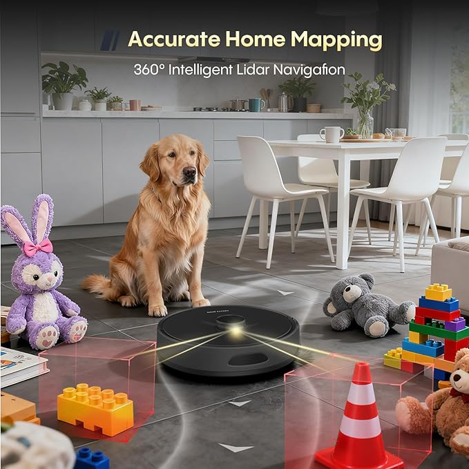 Self-Emptying Robot Vacuum and Mop, 6000Pa Powerful Suction, 90-Day Hands-Free,LiDAR Navigation, Smart Mapping, App & Alexa Control, Robotic Vacuum for Pet Hair, Carpets and Hard Floors