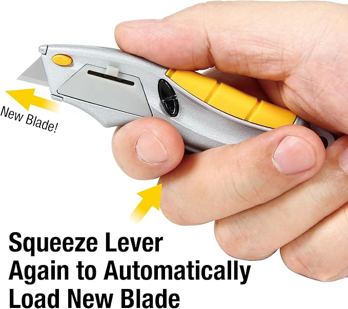Alltrade Mini Quick Release Squeeze Utility Knife with 3 Blades, Compact Box Cutter with Fast Tool-Free Blade Change, Ergonomic Grip for Cardboard, Drywall, Craft, DIY & Warehouse Use - 150020