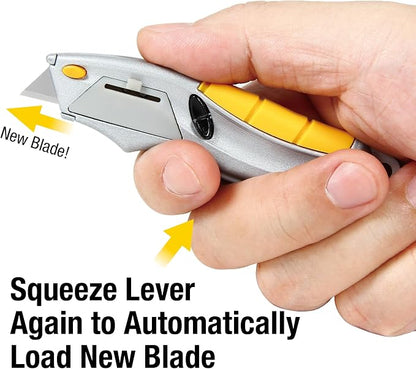 Alltrade Mini Quick Release Squeeze Utility Knife with 3 Blades, Compact Box Cutter with Fast Tool-Free Blade Change, Ergonomic Grip for Cardboard, Drywall, Craft, DIY & Warehouse Use - 150020