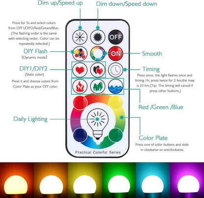SUNNEST LED Color Changing Light Bulb, 820LM Dimmable E26 10W RGBW, Mood Light Bulb with Timing Remote, 120 Colors Screw Base Lights for Home Decor, Bedroom, Stage, Party
