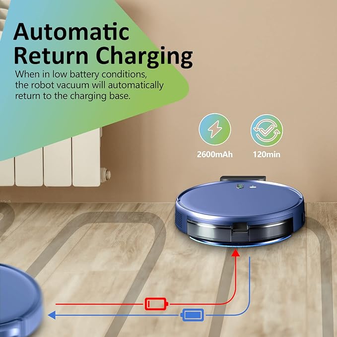 Robot Vacuum and Mop Combo, 3 in 1 Mopping Robotic Vacuum with Schedule, App/Bluetooth/Alexa, 1600Pa Max Suction, Self-Charging Robot Vacuum Cleaner, Slim, Ideal for Hard Floor, Pet Hair, Carpet