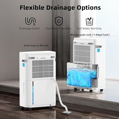 KeepGlad 80 Pints Energy Star Dehumidifier, 5,000 Sq.Ft for Whole Home & Basement, Compressor Dehumidifier with Drain Hose, Advanced Humidity & Moisture Control, Smart Auto Comfort Mode, Quiet