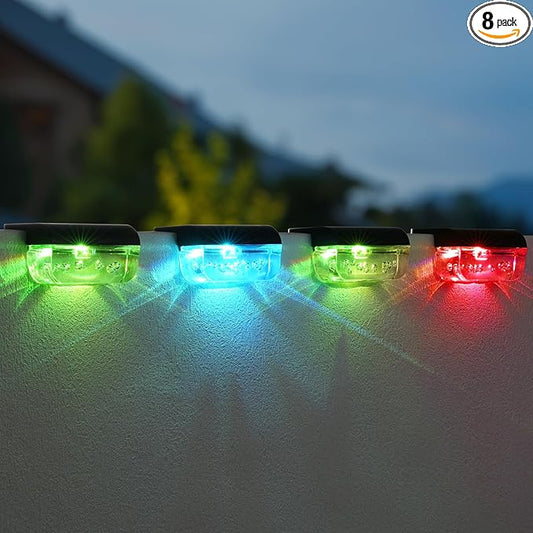 Herzila Solar Step Lights Outdoor, 8 Pack RGB Color Changing Christmas Solar Fence Lights, Waterproof Deck Lights for Outside, Step, Fence, Deck, Stair, Pool and Yard