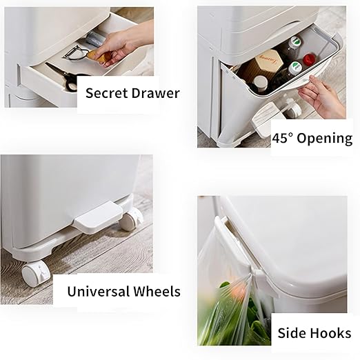 MRBIN 42L 3-Tier Kitchen Trash Can with Pedal & Wheels, 11Gal Double-Layer Recycling Center, Vertical Garbage Bin for Kitchen, Office, Bathroom