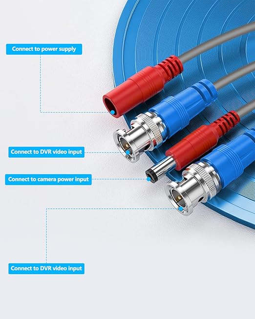 OOSSXX Video Power Cable BNC Extension All-in-One Cables for CCTV Security Cameras, Outdoor Wired Surveillance Camera DVR System