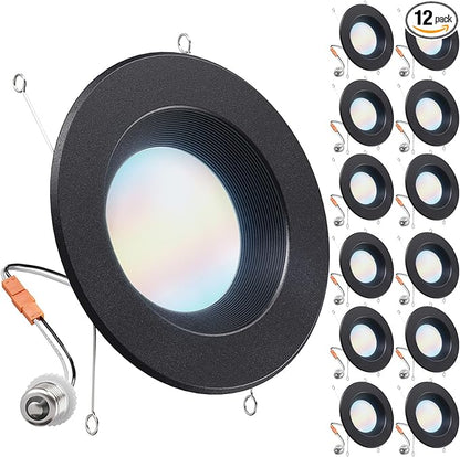 Sunco 12 Pack 5CCT Black LED Recessed Lighting 6 Inch, 2700K/3000K/3500K/4000K/5000K Selectable, Dimmable Can Lights, Baffle Trim, 13W=120W, 965 LM, Damp Rated, Retrofit Installation - UL Listed