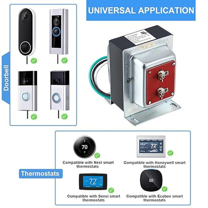 Maxdot Doorbell Transformer 24V 40VA Compatible with Ring Doorbell, Safe UL Listed Wired 24 Volt Door Bell Kit, Easy to Install(1 Pcs)