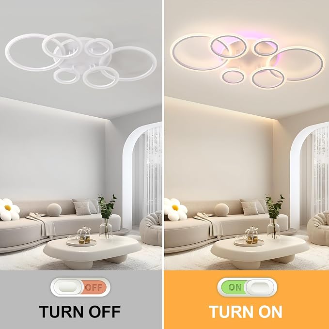 AITINZ Modern LED Ceiling Light 70W, 6 Ring Flush Mount Fixture Remote | 4200LM Dimmable Ceiling Light with Remote, 3000K-6000K Color Changing RGB Backlight for Living Room Bedroom Dining Room