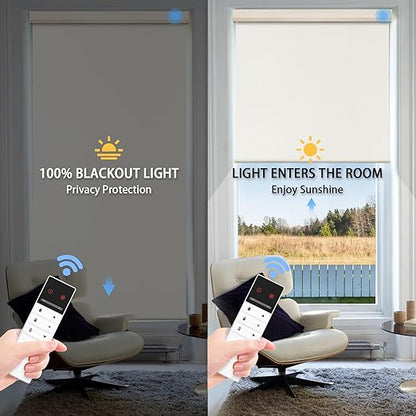 Motorized Blinds with Remote Control, 100% Blackout Cordless Wireless Electric Window Roller Shade Matter Motor Over Thread Compatible with Alexa/Google Home/Homekit (Ivory)