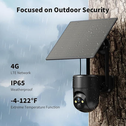 ELYSOO 4G LTE Cellular Security Cameras Outdoor, 2K 360° View No WiFi Needed Solar Powered Security Camera, Color Night Vision, Built-in SIM Card, Unlimited Data Plan