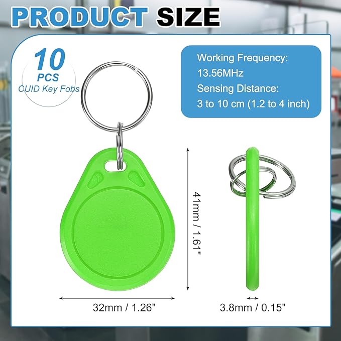 PATIKIL 10 Pcs 13.56MHz CUID Writable Rewritable Smart Key Fobs, Clone IC Key Fob Tags Blank Smart Card Key Classic 1K for Entry Access Control System, Bright Green