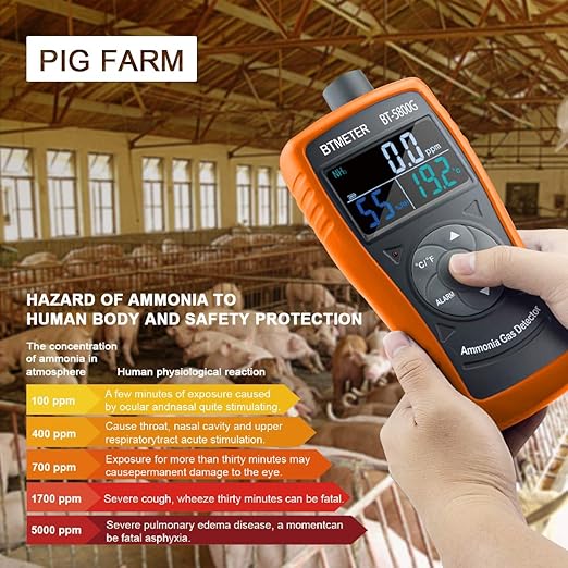 BTMETER BT-5800G Ammonia Gas Detector Sensor, Test for 0~100 PPM Nh3 Monitor Gauge with Temperature Humidity Tester