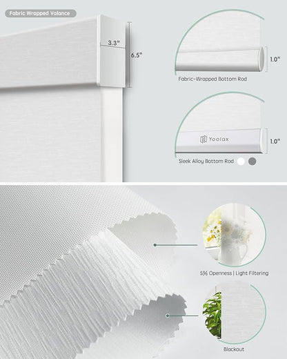 Yoolax Smart Dual Roller Shades, Motorized Blinds with Remote Smart Blinds Compatible with Alexa, Automatic Dual Shades for Windows Bedroom (Jacquard White & 5% Openness White)