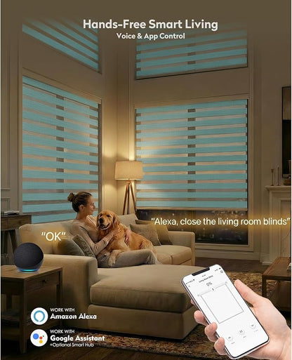 ACMEART Motorized Zebra Blinds,Smart APP & Remote Control Light Filtering Zebra Shades,Compatible with Alexa,Custom Size Electric Window Blinds for Home Office (Turquoise)