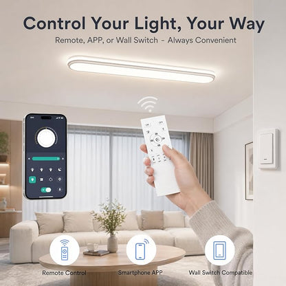 4Ft Smart Modern LED Ceiling Lights,65W Modern High Brightness Linear Flush Mount Light Fixture,48" Dimmable Led Ceiling Lamp with Remote Control for Kitchen Bedroom Living Room Hallway