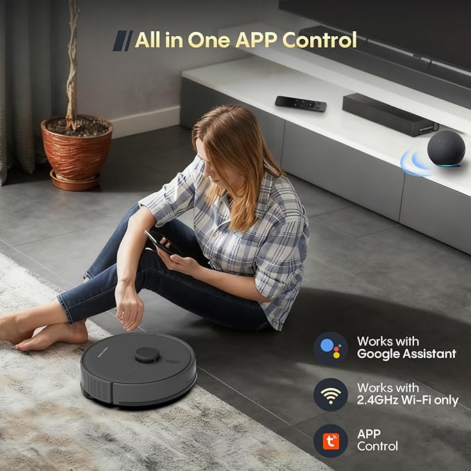 Robot Vacuum and Mop Combo, 90 Days Self-Emptying, 6000Pa Powerful Suction, Home Mapping, Easy Custom Robotic Vacuum for Pet Hair, Dust, Carpet, WiFi/Alexa
