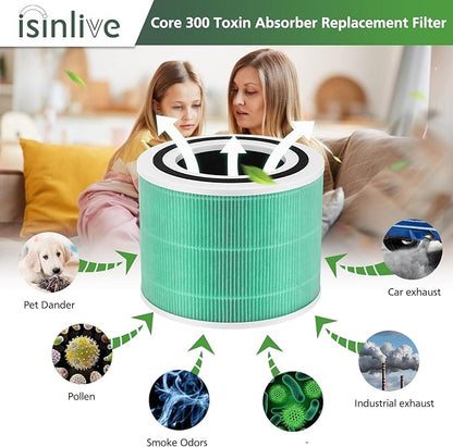 Core 300 Toxin Absorber Replacement Filter for LEVOIT Core300-P Core 300 VortexAir Air Purifier, 3-in-1 Activated Carbon, Core 300-RF-TX, 2 Pack, Green