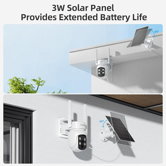 4MP Solar Security Camera, WiFi Camera for Home Security System, Battery Powered Cam, WiFi 6, PIR, Wireless Home Security Camera Outdoor, Night Vision, IP65, Local & Cloud Storage
