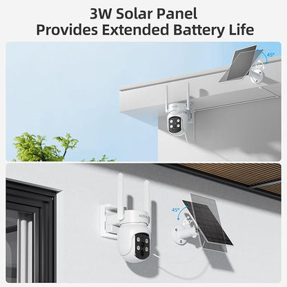 Solar Powered Security Cameras Wireless Outdoor, 4MP Cameras, 2 Cam kit with Color Night Vision, 360° PTZ, with 64G SD Local Recording, No Monthly Fees