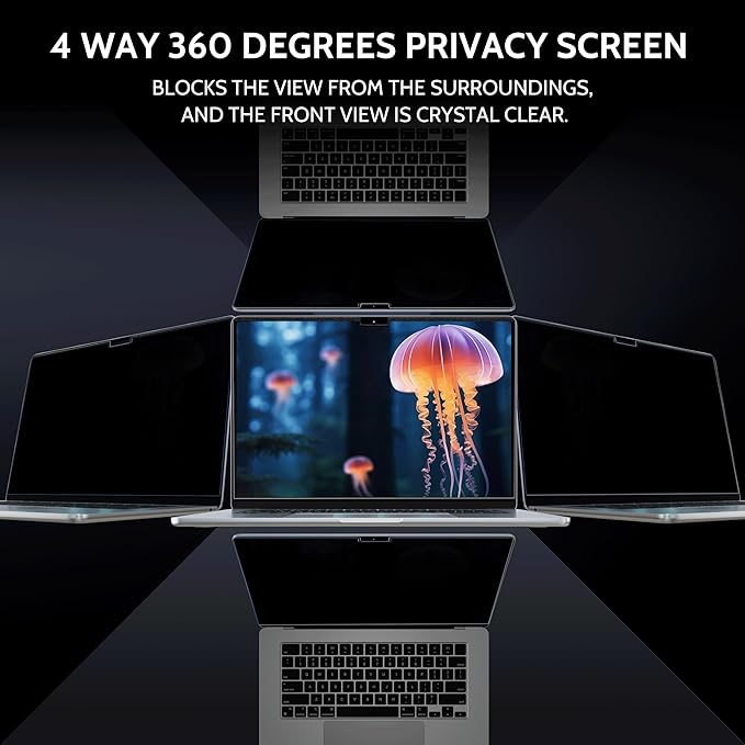 Peslv Magnetic 4 Way Privacy Screen for Macbook Air 13.6/13 Inch (2022-2026, M2, M3, M4, M5), Removable Matte Anti Glare Blue Light Protector, 360 Private Security Filter for Mac Laptop Computer