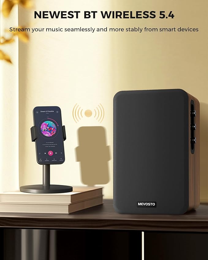 Active Bookshelf Speakers 36W RMS - BT 5.4 Wireless Speaker with 5 Inch Woofer, Silk Dome Tweeter PC Speakers - USB Digital Audio Studio Monitors Bass & Treble Adjust AUX Input for Record Player TV
