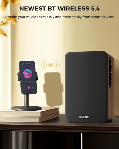 Active Bookshelf Speakers 36W RMS - BT 5.4 Wireless Speaker with 5 Inch Woofer, Silk Dome Tweeter PC Speakers - USB Digital Audio Studio Monitors Bass & Treble Adjust AUX Input for Record Player TV