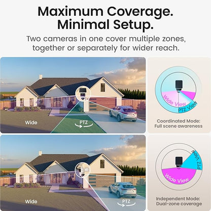 aosu T2 Pro Solar Security Cameras Wireless Outdoor, 2 Cam Kit, 3K Dual Cam No Blind Spot Security Camera for Home, 170° Wide + 360° PTZ, AI Detection, 8X Zoom, Expandable 1TB Local Storage