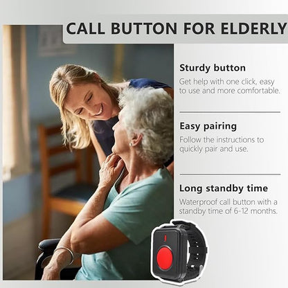 Wireless Caregiver Call Button Watch for Elderly at Home | Waterproof Wrist Wear Alert Button for Seniors | Long Range Emergency Wrist Alarm with Loud Sound for Family Nurse