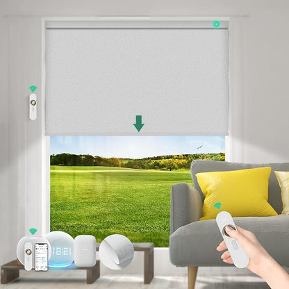 Motorized Blinds with Remote [100% Blackout & Silent Motor] Smart Blinds Compatible with Alexa Google HomeKit, Electric Roller Shades for Indoor Windows, Customized Size, Shimmer Steel Silver