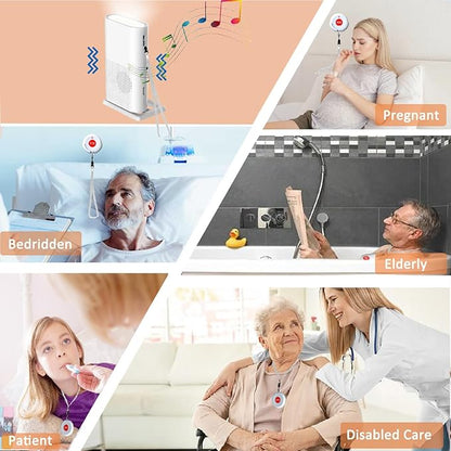 Wireless Caregiver Call Button, Rechargeable Caregiver Pager for Elderly, Call Bell for Elderly at Home,Medical Life Alert Systems for Seniors with Portable Receiver / Emergency Button with Pull Rope