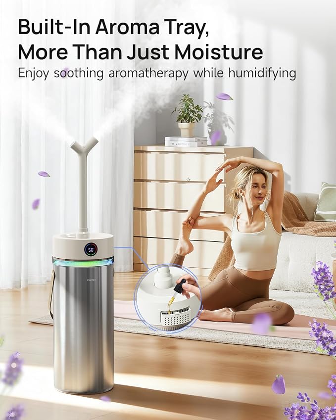 Feekaa Stainless Steel Humidifier, 8L/2.1Gal Cool Mist Humidifiers for Bedroom, Easy to Clean Humidifier Large Room with Diffuser, Humidifiers for Baby Kids Nursery Living Room Office Plant