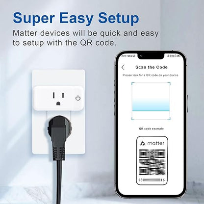 Matter Smart Plug, 15A Smart Plug for Homekit, Smart Outlet with Schedule and Timer, Super Easy Setup, Works with Apple Home, Siri, Alexa, Google, Privacy & Security, 2.4G Only, White, 2-Pack