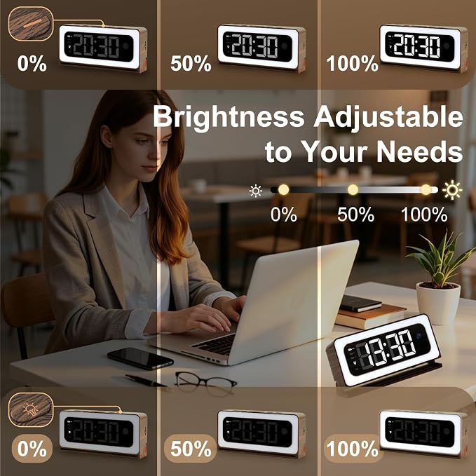 Clock Camera,Wood Grain,5G/2.4GHz WiFi Nanny Cam w/Alarm,2K Indoor Secuirty Camera,Color Night Vision,Dimmable Night Light, AI Human Detection,5200mAh Rechargeable Battery,SD & Cloud Storage,Pet,Baby