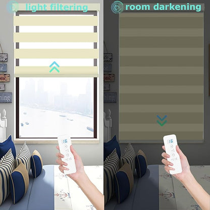MING CHEN Motorized Blinds with Remote, Built-in Rechargeable Motor Smart Automatic Window Shades, Custom Size Electric Zebra Blinds Compatible with Alexa Google (70% Blackout Light Yellow)