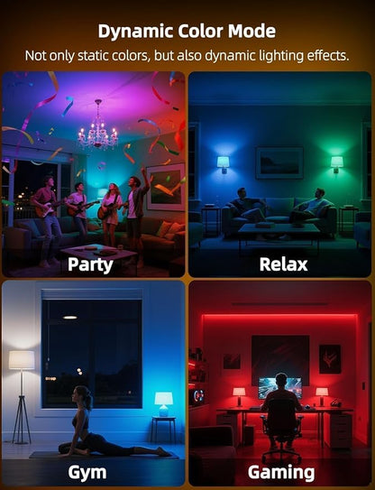 HEKEE E12 Candelabra Light Bulbs, Color Changing Bulb with Remote, Plug-in Only, E12 Base, 12 RGB+2700K Warm White, 40W Equiv (5W), 450LM, Timer, 2 Modes, for Chandelier/Ceiling Fan, 4 Pack