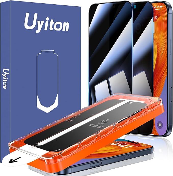 Uyiton for iPhone 16 Pro Max Privacy Screen Protector, [Easy to Install] [Zero Bubble] Shatterproof Full Coverage Anti-Fingerprint & Scratch Proof Tempered Glass, 2 Pack
