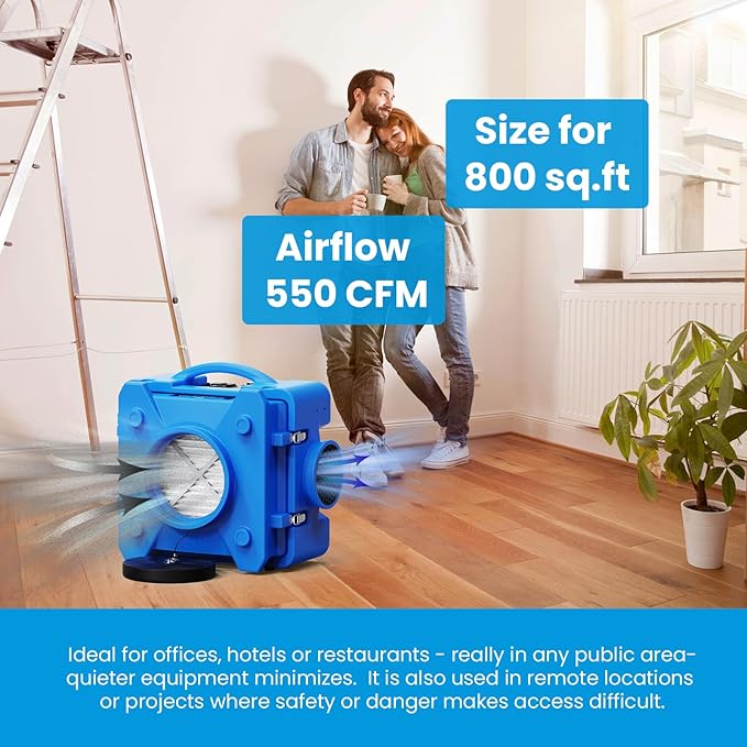 CADPXS Shield-550 Air Scrubber 550 CFM with 3-Stage Filtration, Negative Air Machine, Airborne Cleaner HEPA Scrubber, Water Damage Restoration Equipment, Commercial Air Purifier