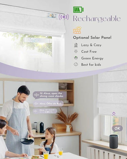 Graywind Smart Roman Shades Compatible with Alexa Google Rechargeable Motorized Blinds with Remote Light Filtering Roman Window Shades Plain Fold Soft for Doors Bedroom, Custom Size (Floral White)