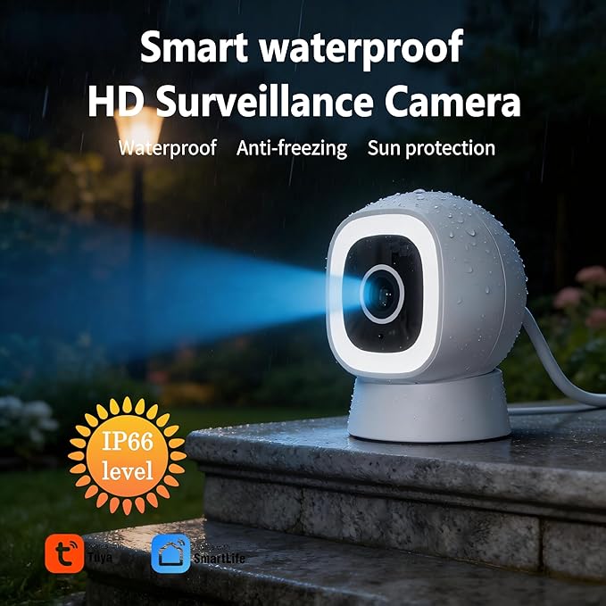 Smart Indoor/Outdoor WiFi Home Security Camera 2K 3MP, Removable Magnetic Head, 360° Adjustable Webcam/Monitor w/ Full-color Night Vision & Phone App Alerts, IP66-rated Waterproof, 2 Way Audio