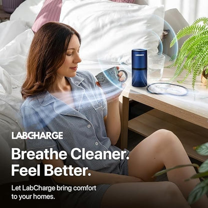 Lab Charge Small Ionic Air Purifier for Home & Bedroom – Silent HEPA Filter – Covers 250 Sq Ft - Free Cleaner for Pets, Hair, Smoke, Dust, Odors & Dander – Compact & Blue Design - Pack of 3