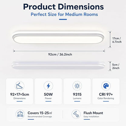 Modern LED Ceiling Lighting with Remote,3Ft Smart LED Ceiling Lamp,50W High Brightness Linear Flush Mount Light Fixture,36.2" Dimmable Led Ceiling Light for Kitchen,Garage,Hallway