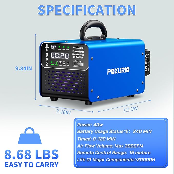 Cordless Ozone Generator - 1,000,000mg/h Professional Grade Covers 10000 Sq-Ft+, 2026 Upgraded Portable Deisgn with 2x 5000mAh Battery for 8-10 Hours Use, With Remote Control&LCD Screen