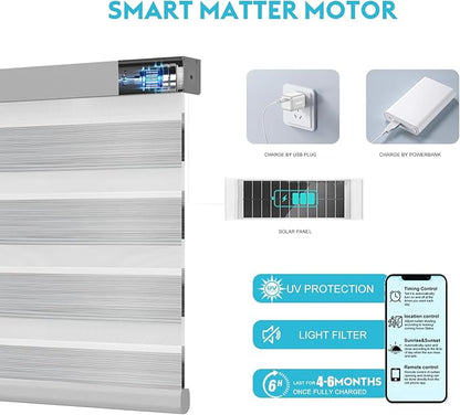 Motorized Zebra Blinds with Remote Smart Blind Work with Homekit Alexa SmartThings Electric Day and Night Shade Cordless Automatic Solar Powered Window Shade Customize(Wooden Texture Sliver)
