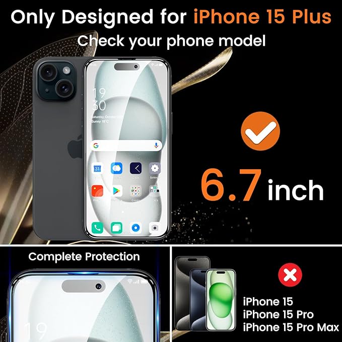Lesakit 4+4 Pack Privacy Screen Protector for iPhone 15 Plus 6.7-Inch with 4 Pack Camera Lens Protector, Anti Spy Tempered Glass Film 9H Hardness Case Friendly
