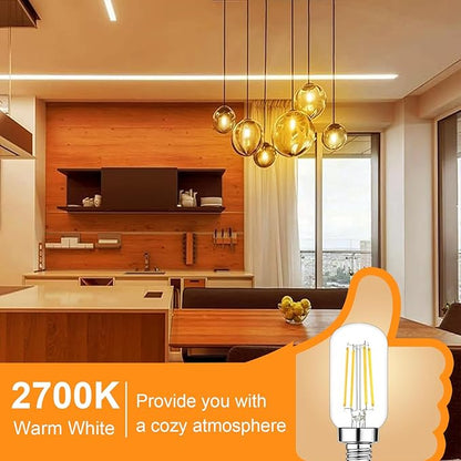 T6 E12 Candelabra Bulb LED, 4 Pack Dimmable Flicker-Free E12 LED Bulb 40w Equl 4W, 2700K Warm White Candelabra Light Bulbs T6/T25 Long Lasting E 12 Edison Light Bulbs for Chandeliers, Pendant