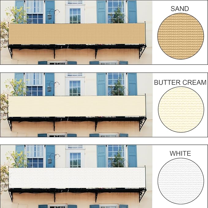 LOVE STORY Balcony Privacy Screen, 2.5'x6' Deck Shield Screen Fence Cover,UV Protection and Weather-Resistant,3 FT Height for Deck, Patio, Backyard, Outdoor Pool, Porch, Railing, Butter Cream