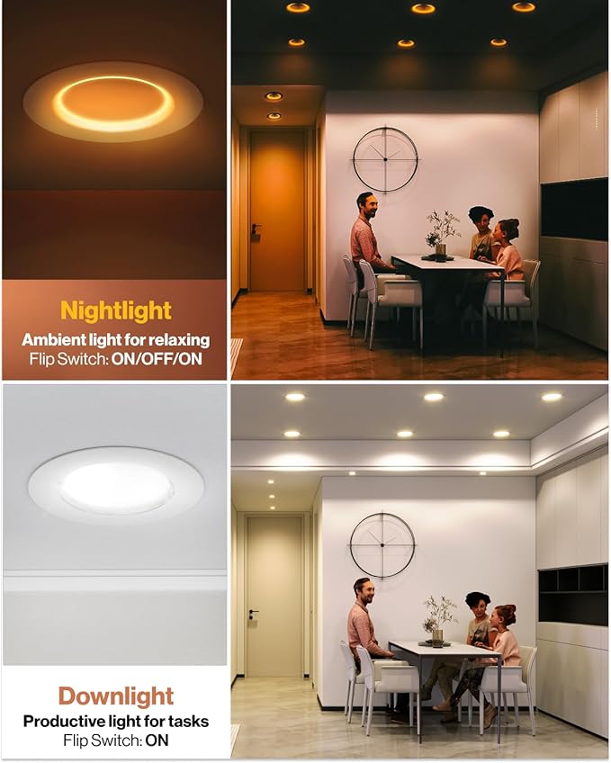 Sunco 6 Pack 6 Inch LED Retrofit Night Light Recessed Downlight, 1000 Lumens, 2700K/3000K/4000K/5000K/6000K CCT Selectable, 12W, 120V Dimmable Ceiling Light, IC Rated, Damp Rated - ETL, FCC, RoHS