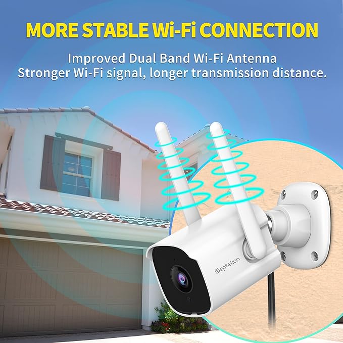 Septekon 2K Home Security Cameras, 4 Pack Wired WiFi Outdoor Security Cameras with Night Vision, Two-Way Audio, 2.4G WiFi, IP66, Motion Detection Alarm - P30